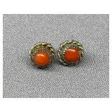 Vintage Sterling Silver Coral Earrings