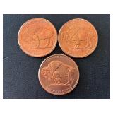 3 - 1 Ounce .999 Fine Copper Rounds
