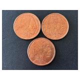 3 - 1 Ounce .999 Fine Copper Rounds