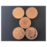5 - 1 Ounce .999 Fine Copper Rounds
