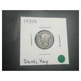 1931 D Semi key Date Mercury Dime, Circular Scratch on Cheek but Otherwise Great Authentic Character