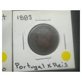 (2) Tougher Find World Coins. 1883 Portugal X REIS and 1966 Trinidad & Tobago Penny, Both Average Circulation