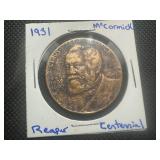 1931 Scarce McCormick Reaper Centennial Token. Authentic Patina, Light Circulation, Scarce in this Condition