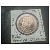 1964 USA XVII Summer Olympics Commemorative Medal. Schollander Wins Four Gold Medals for USA Swimming