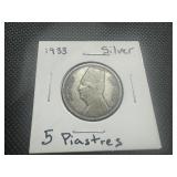 1933 Egyptian Silver 5 Piastres. Circulated with Nice Patina