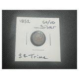 1852 G+/VG Silver 3 Cent Trime