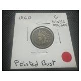 1860 Pointed Bust Indian Head Penny. Better date, nicks OBV & REV
