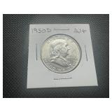 1950 D AU+ Franklin Half Dollar