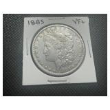 1885 VF+ Morgan Dollar. Authentic patina with some mint luster remaining.