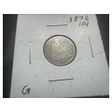 1876 Circulated Seated Dime