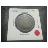 1852 Braided Hair Large Cent - Fine. No damage, excellent rims, appears uncleaned.