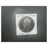 1977 S Gem Proof Clad IKE Dollar. Very near perfect, deep mirrors, pulled from set.