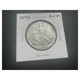 1945 AU++/MS Walking Liberty Half Dollar. Likely MS slider. Excellent Condition. Even the eagle