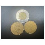 (2) Canadian Dollar Coins + 2 Dollar