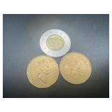 (2) Canadian Dollar Coins + 2 Dollar