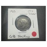 1915 WW1 Era British Silver Shilling. XF+ Spectacular Patina. Very Beautiful Coin