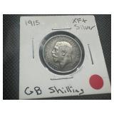 1915 WW1 Era British Silver Shilling. XF+ Spectacular Patina. Very Beautiful Coin