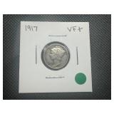 1917 Better Date VF+ Mercury Dime. Rich, Authentic Patina. Great Character.