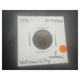 1931 AU RD/BRN Vatican City 5 Centesimi