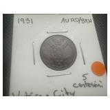 1931 AU RD/BRN Vatican City 5 Centesimi