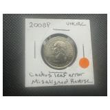 2008 Uncirculated Arizona Quarter-Errors. Cactus leaf error + slight off center strike.