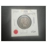 1904 VG+ Barber Quarter. Problem free, striking patina.