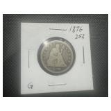 1876 Seated Liberty Quarter. Never cleaned. Full Rims. Honest patina. 3 Dents on eagle