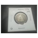 1876 Seated Liberty Quarter. Never cleaned. Full Rims. Honest patina. 3 Dents on eagle