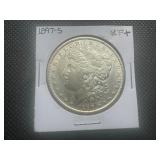 1897 S XF+ Morgan Dollar. Uncleaned. Solid XF+ with partial mint luster. Problem free.