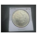 1897 S XF+ Morgan Dollar. Uncleaned. Solid XF+ with partial mint luster. Problem free.