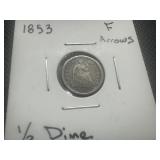 1853 Half Dime W/Arrows - Fine. Uncleaned and problem free.