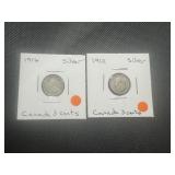 (2) Silver Canadian Nickels. Both lightly circulated with partial mint luster. Uncleaned and problem free.