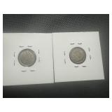 (2) Silver Canadian Nickels. Both lightly circulated with partial mint luster. Uncleaned and problem free.