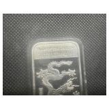2012 Proof 1 oz .999 Year of the Dragon Bar. Mint fresh, original hard plastic case. Excellent condition!