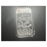 2012 Proof 1 oz .999 Year of the Dragon Bar. Mint fresh, original hard plastic case. Excellent condition!