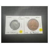 UK 1944 Silver Shilling and 1962 Penny