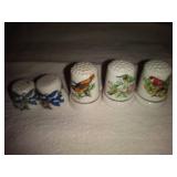 5 Ceramic Bird Thimbles: Blue Bird, Oriole Hummingbird
