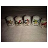 5 Ceramic Bird Thimbles: Cardinal, Blue Bird, Robin