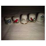 5 Ceramic Bird Thimbles: Cardinal, Bird House, Blue Bird