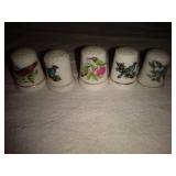 5 Ceramic Bird Thimbles: Blue Jay, Hummingbird