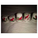 5 Ceramic Bird Thimbles: All Red Birds