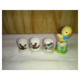 Enesco Duckling and 3 Ceramic Bird Thimbles