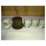 4 Ceramic Irish and 1 Large Green Thimbles