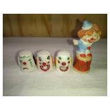 3 Ceramic Clown and 1 Enesco Clown Thimbles