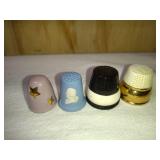 Wedgwood with "Josiah Wedgwood" Image, 1 Purple & Stars and 2 Large Ceramic Thimbles