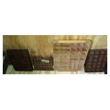 4 Thimble Displays: Natural Wood Display, Two Brown Displays and Thimble Vile House