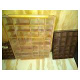 4 Thimble Displays: Natural Wood Display, Two Brown Displays and Thimble Vile House