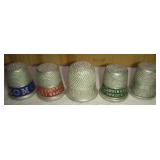 5 Assorted Advertising Metal Thimbles