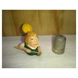 Pewter Painted Golfer with Hinged Hat and ILES Nickel Ventilated Thimbles