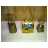 3 Bell Thimbles: Brass, Cowbell labelled Switzerland and a Tiny Bell